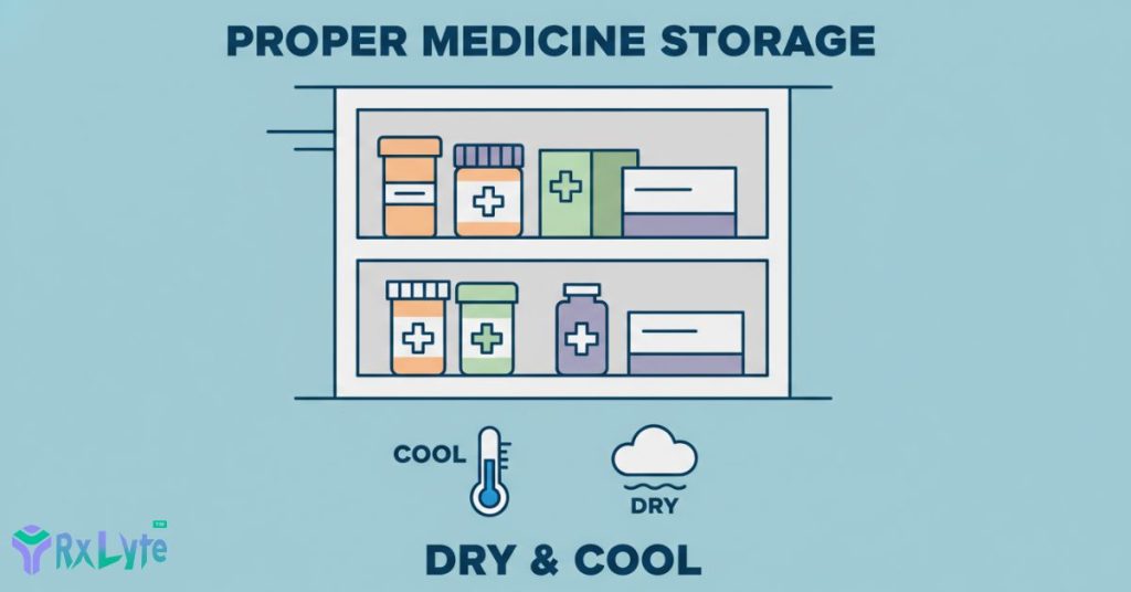 Proper storage of medicines in a dry, cool environment